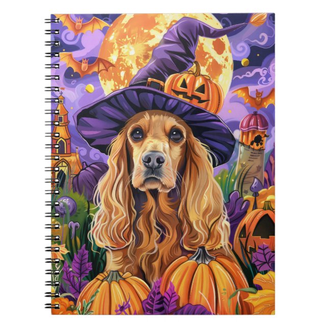 Spooky Cocker Spaniel Hund Halloween Hexenkürbis Notizblock (Vorderseite)