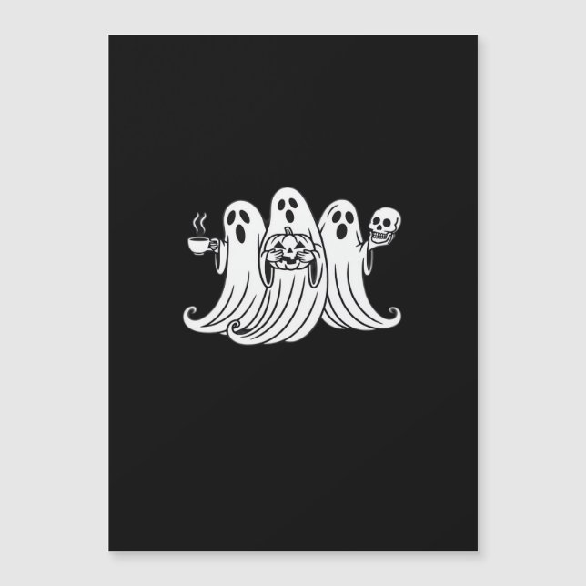 Spooky Coffee-Sipping Pumpkin-Holding Skull-Displa Magnetkarte (Vorderseite)