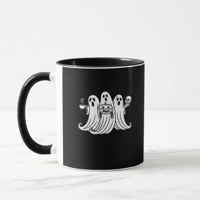 Spooky Coffee Sipping Pumpkin Holding Tasse (Links)