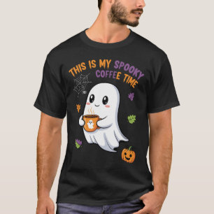 Spooky Coffee Time Niedlich Ghost Halloween Grafik T-Shirt