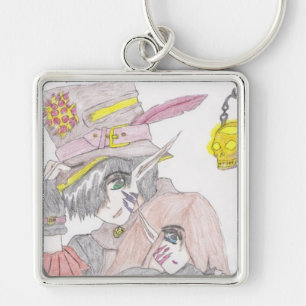 Spooky Colored Pencil Zeichnend Halloween Couple Schlüsselanhänger