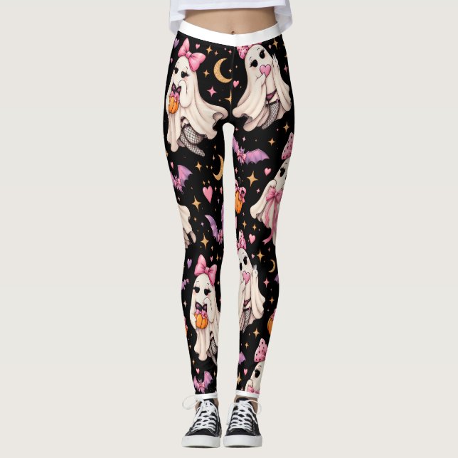 Spooky Coquette Ghost Halloween Leggings (Vorderseite)