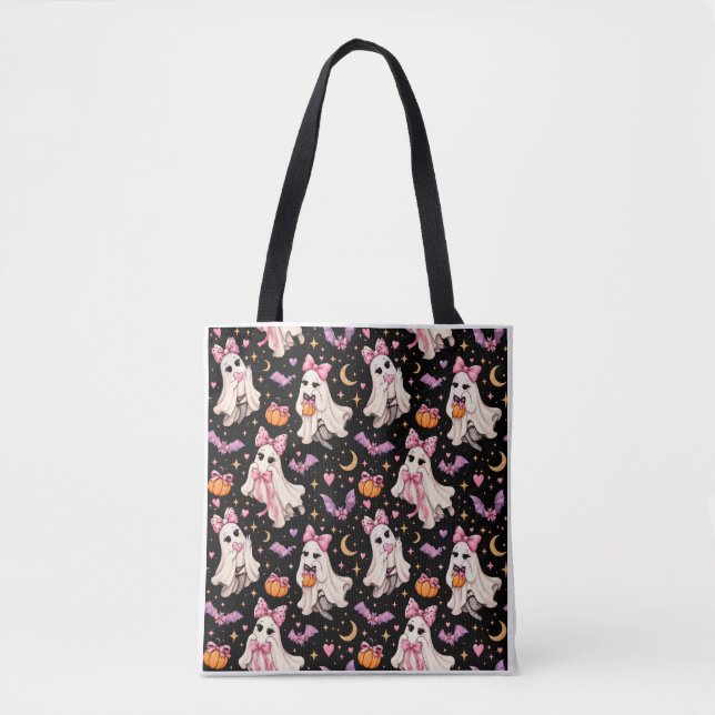 Spooky Coquette Ghost Halloween Tote Bag (Vorderseite)