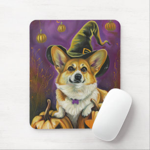 Spooky Corgi Dog Halloween Hexenkürbis Mousepad