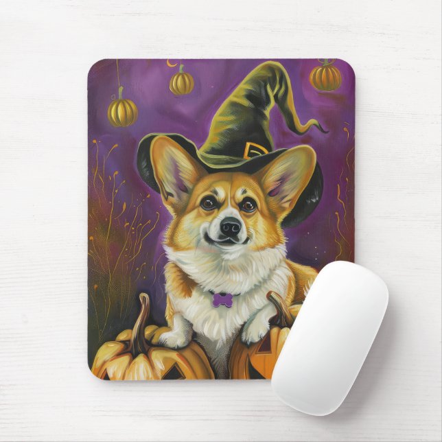 Spooky Corgi Dog Halloween Hexenkürbis Mousepad (Mit Mouse)