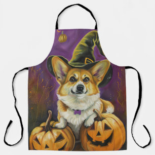 Spooky Corgi Dog Halloween Hexenkürbis Schürze