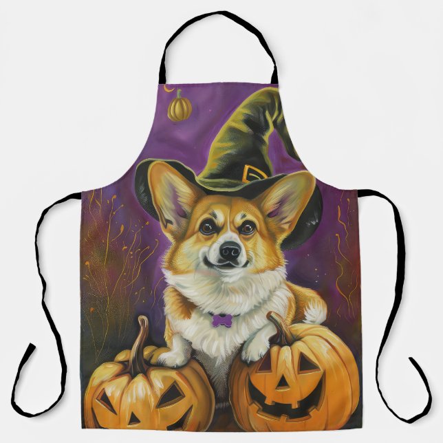 Spooky Corgi Dog Halloween Hexenkürbis Schürze (Vorderseite)