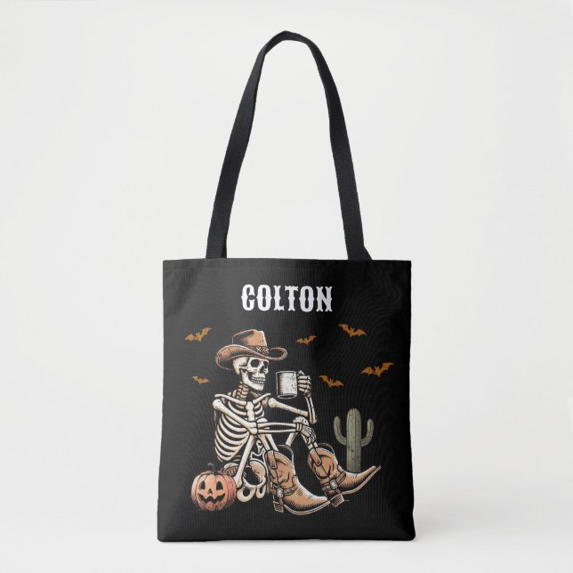 Spooky Cowboy Skeleton Trick oder Treat Bag (Vorderseite)