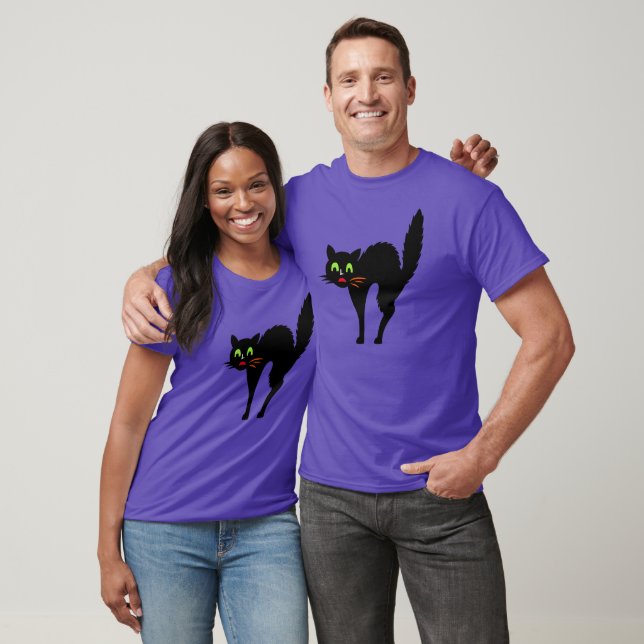 Spooky Creepy Black Cat Halloween Kostüm Lila T-Shirt (Unisex)
