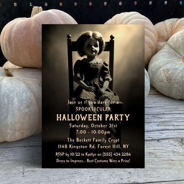Spooky Creepy Doll Halloween-Party Einladung (Von Creator hochgeladen)