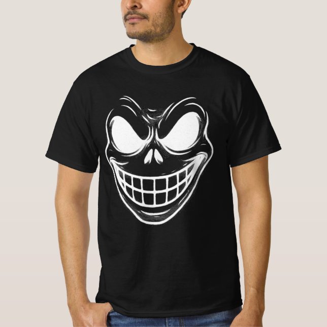 Spooky Creepy Face Cartoon Line Art T - Shirt (Vorderseite)
