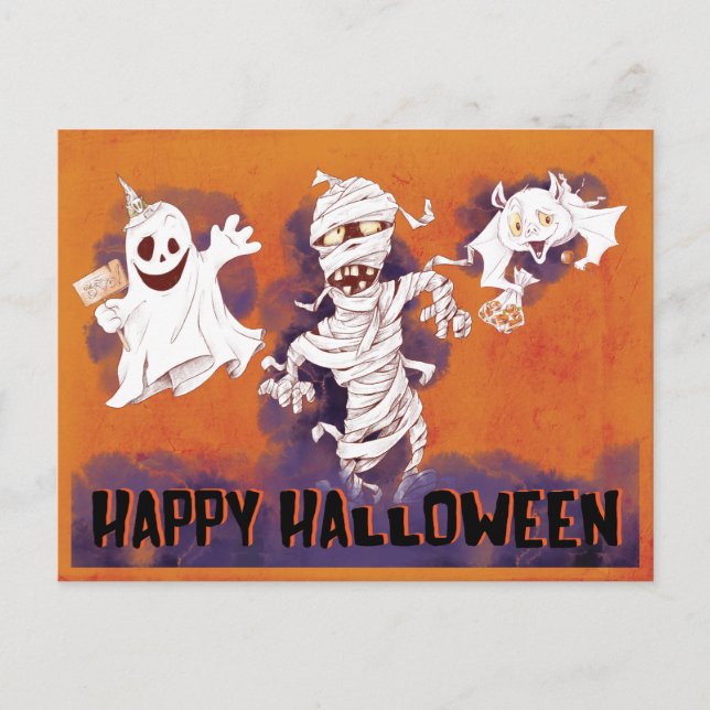 Spooky Creepy Happy Halloween Postkarte (Vorderseite)