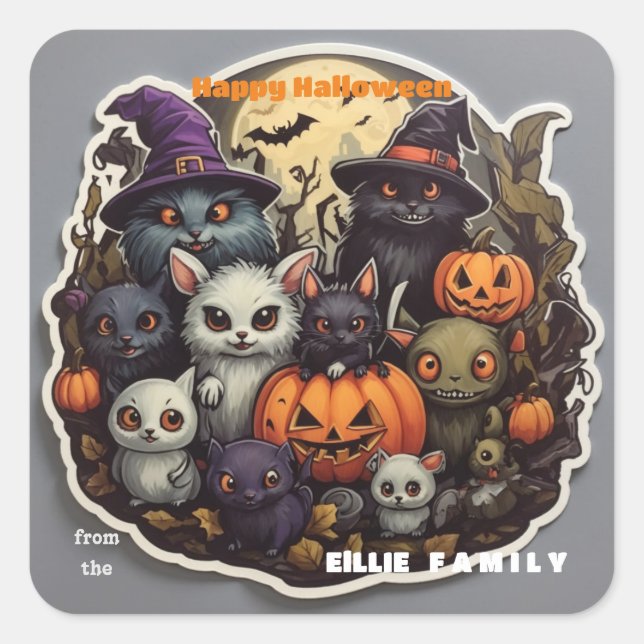 Spooky Critters Halloween Square Sticker (Vorderseite)