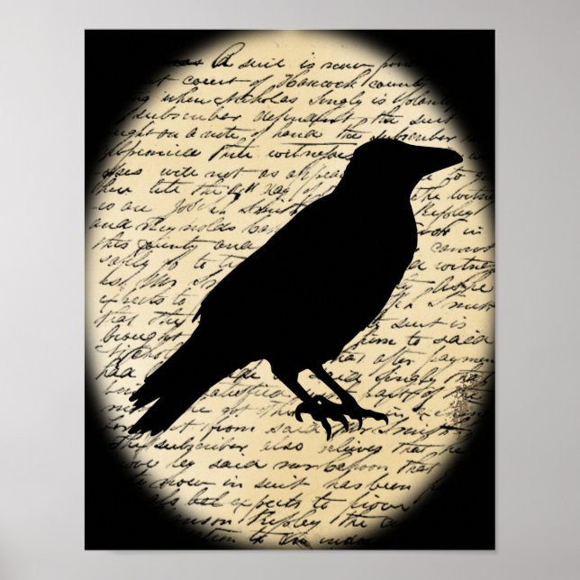 Spooky Crow auf einem älteren Textposter Poster (Vorne)