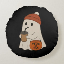 Spooky Cute Adorable Ghost Red Beanie Halloween Rundes Kissen
