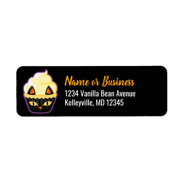 Spooky Cute Black Cat Cupcake Return Address (Vorne)