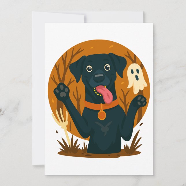Spooky Cute Black Dog with Ghost  Einladung (Vorderseite)