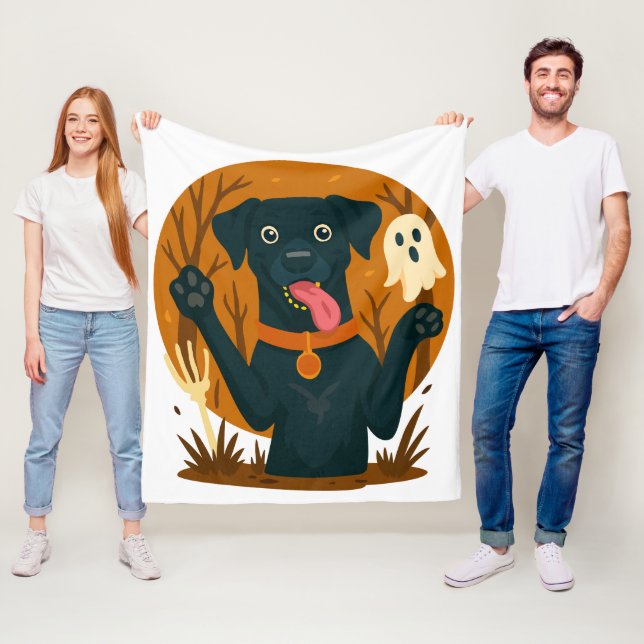 Spooky Cute Black Dog with Ghost  Fleecedecke (Beispiel)