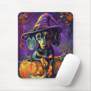Spooky Dackel Halloween Hexe und Kürbis Mousepad
