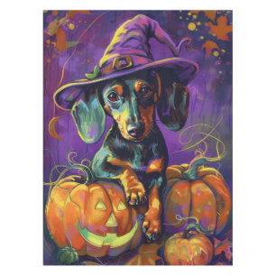 Spooky Dackel Halloween Hexe und Kürbis Tischdecke