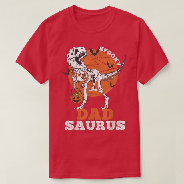 Spooky Dad Saurus Dinosaur Skeleton T rex Pumpkin  T-Shirt (Design vorne)