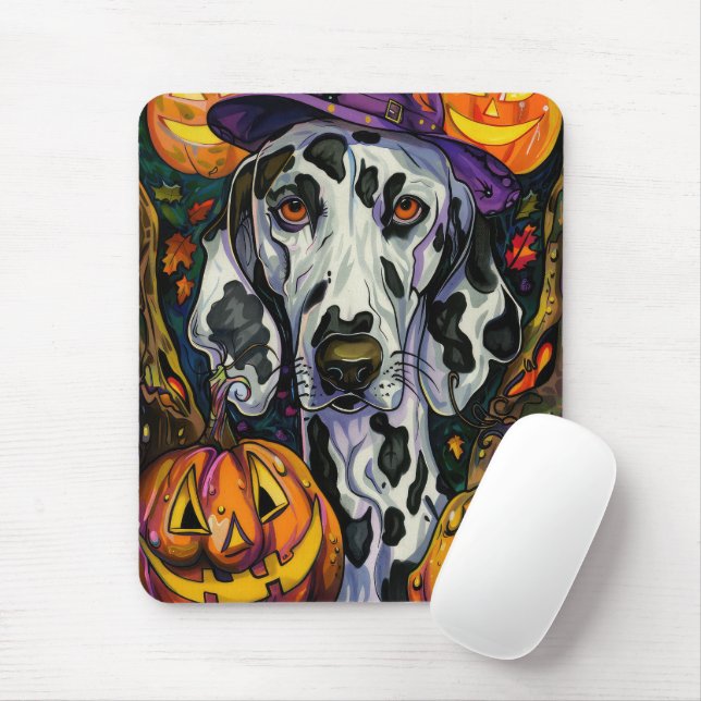 Spooky Dalmatiner Halloween Hexe und Kürbis Mousepad (Mit Mouse)