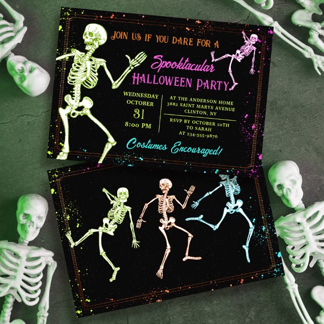 Spooky Dancing Skeleton Black Halloween-Party Einladung (Von Creator hochgeladen)