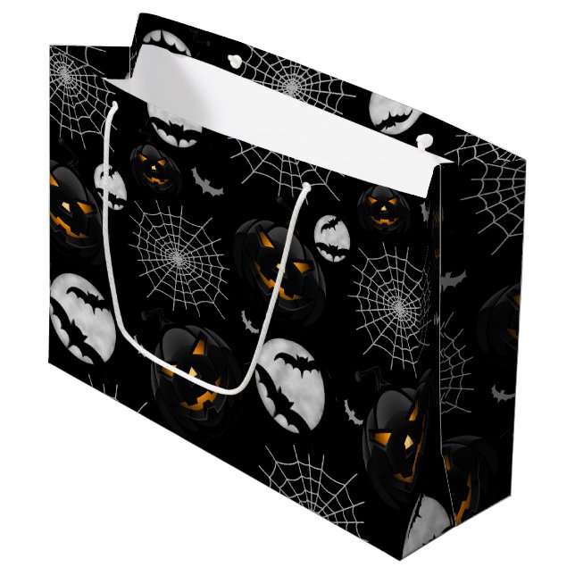 Spooky Dark Halloween Pattern Große Geschenktüte (Vorderseite Schrägansicht)