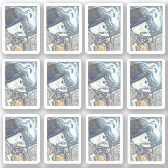 SPOOKY DEAD MAN SKELETON RAUCHEN GHOST IM FRIEDHOF AUFKLEBER (Vorderseite)