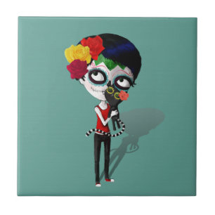Spooky Dia de Los Muertos Girl Fliese