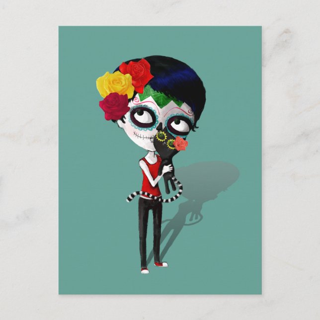 Spooky Dia de Los Muertos Girl Postkarte (Vorderseite)
