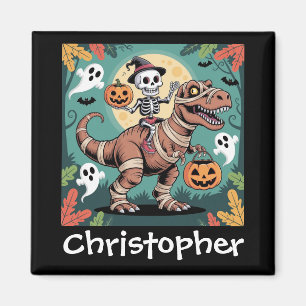 Spooky Dino Rider - Skelett auf Mummy T-Rex Magnet