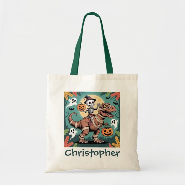 Spooky Dino Rider - Skelett auf Mummy T-Rex Tragetasche (Vorne)