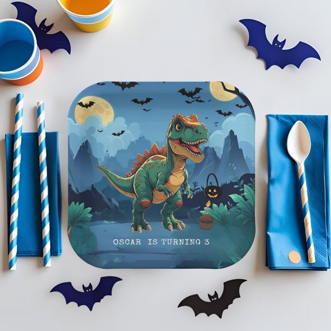 Spooky Dinosaur Halloween Geburtstag Custom T-Rex Pappteller (Von Creator hochgeladen)