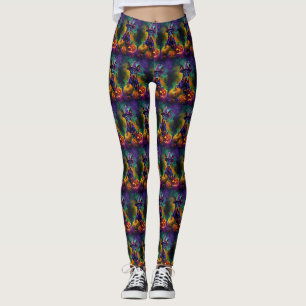 Spooky Doberman Hund Halloween Hexe und Pumpkin Leggings