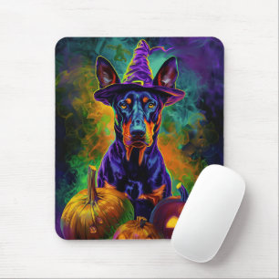 Spooky Doberman Hund Halloween Hexe und Pumpkin Mousepad
