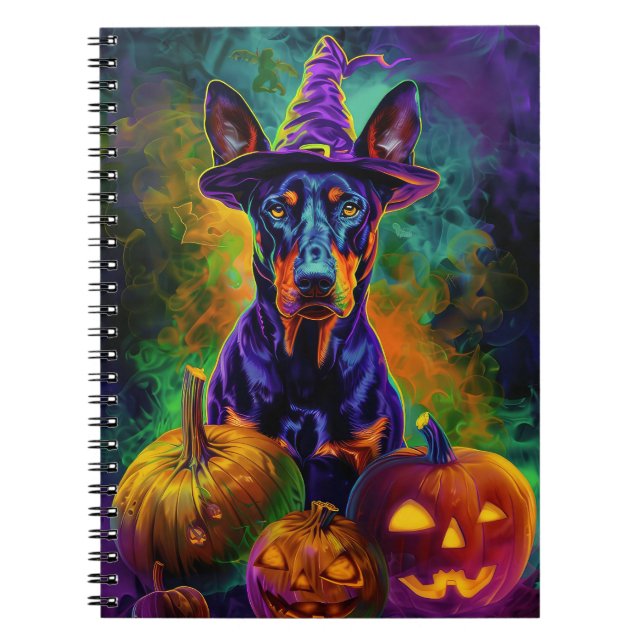 Spooky Doberman Hund Halloween Hexe und Pumpkin Notizblock (Vorderseite)