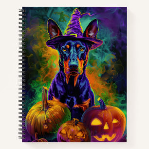 Spooky Doberman Hund Halloween Hexe und Pumpkin Notizbuch
