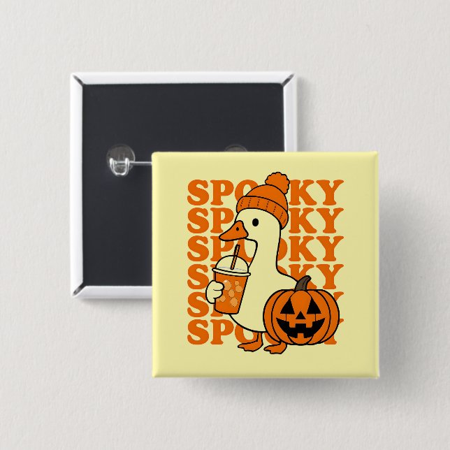 Spooky Duck in Beanie with Pumpkin Button (Vorne & Hinten)