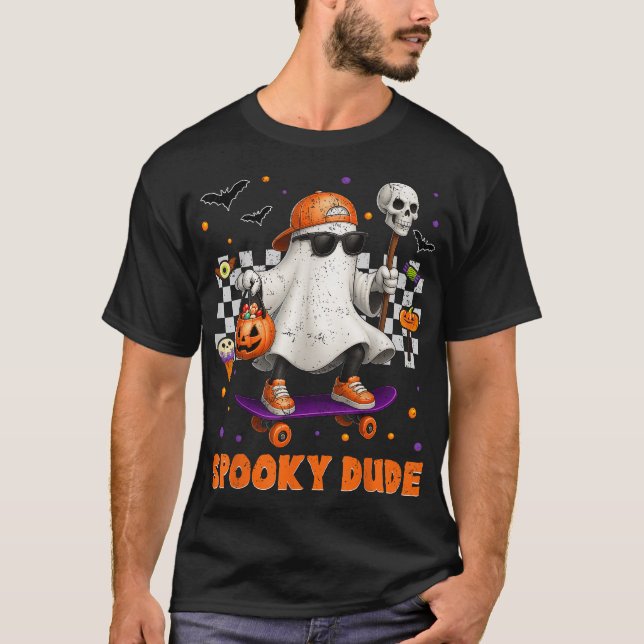 Spooky Dude Boo Ghost Halloween For Boys Kids  T-Shirt (Vorderseite)