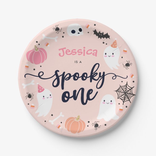 Spooky Ein Niedliches Halloween Ghost 1. Geburtsta Pappteller (Vorderseite)
