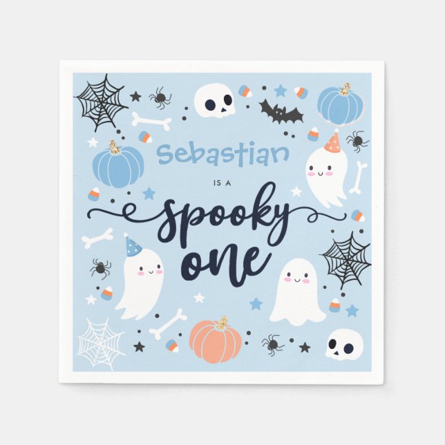 Spooky Ein Niedliches Halloween Ghost 1. Geburtsta Serviette (Vorderseite)