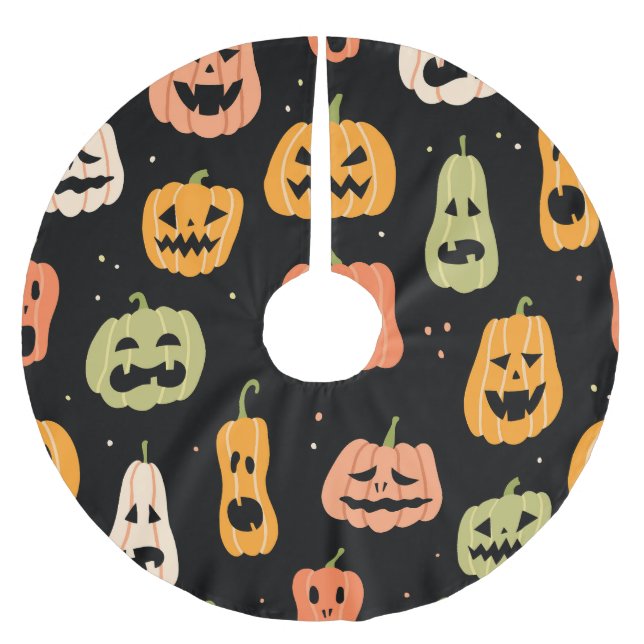 Spooky Elegance: Halloween Pumpkin Art Polyester Weihnachtsbaumdecke (Vorderseite)
