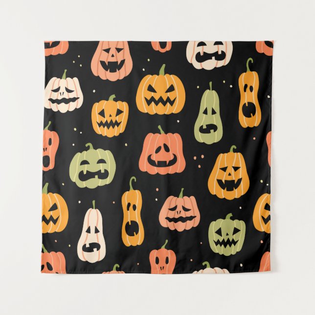 Spooky Elegance: Halloween Pumpkin Art Wandteppich (Vorderseite)