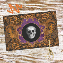 Spooky Elegant Orange Hallloween Skull auf Damask