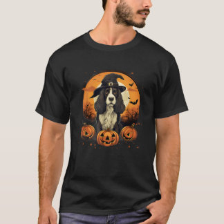 Spooky English Springer Spaniel Dog Witch Hallowee T-Shirt