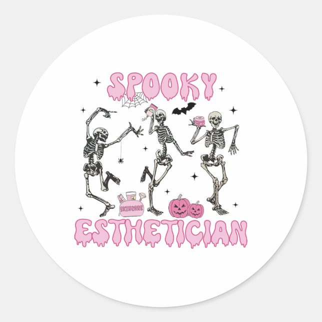 Spooky Esthetician Halloween Skeleton Hauttherapie Runder Aufkleber (Vorderseite)
