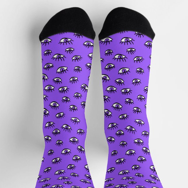 Spooky Evil Eyes Lila Halloween Socken (Oben)