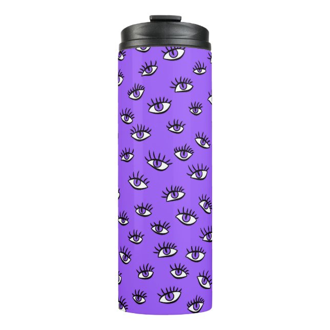 Spooky Evil Eyes Lila Halloween Thermosbecher (Vorderseite)