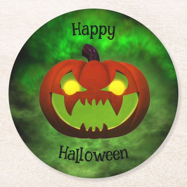 Spooky Evil Halloween Pumpkin Runder Pappuntersetzer (Vorderseite)